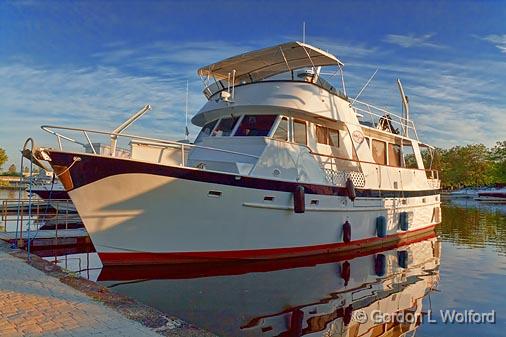 Docked Boat At Sunrise_18199.jpg - Rideau Canal Waterway photographed at Smiths Falls, Ontario, Canada.